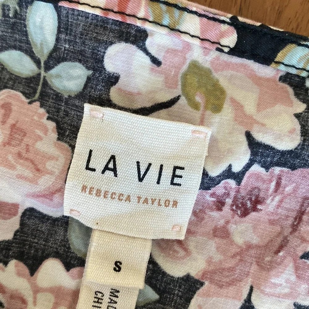 LA VIE REBECCA TAYLOR TOP ARIANE BLACK ROSE PRINT Cottagecore Size Small - Picture 6 of 8